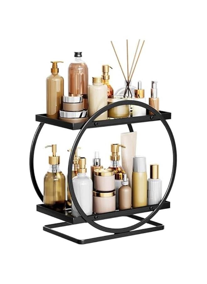 2 Tier Perfume Organizer, Bathroom Organizer Countertop, Dresser Makeup Vanity Skincare Storage Tray Shelf Rack Senior Room Decor Aesthetic Display Accessories (Black)