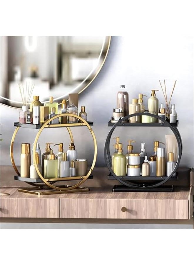 2 Tier Perfume Organizer, Bathroom Organizer Countertop, Dresser Makeup Vanity Skincare Storage Tray Shelf Rack Senior Room Decor Aesthetic Display Accessories (Black)