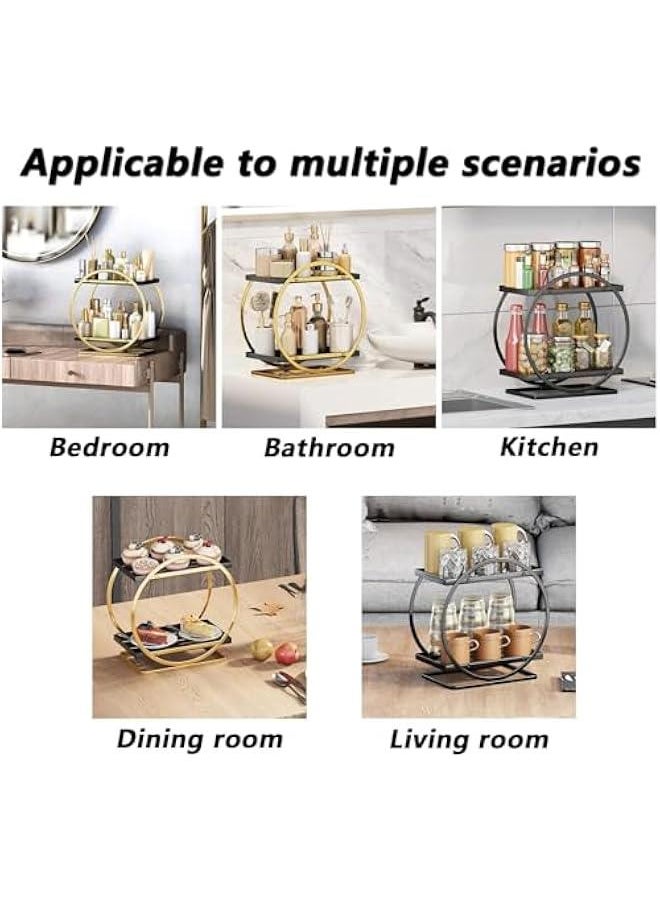2 Tier Perfume Organizer, Bathroom Organizer Countertop, Dresser Makeup Vanity Skincare Storage Tray Shelf Rack Senior Room Decor Aesthetic Display Accessories (Black)