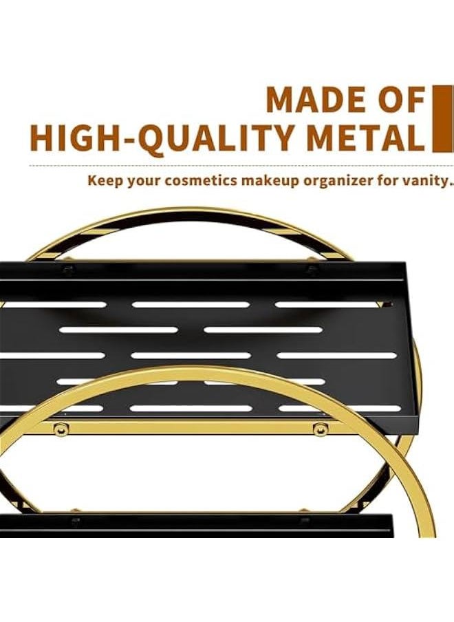 Makeup Organizer for Vanity, Black Gold Perfume Organizer for Dresser- 2 Tier Skincare Organizers Bathroom Countertop Organizer, Make Up Counter Shelf Cosmetic Display Tray (55-02)