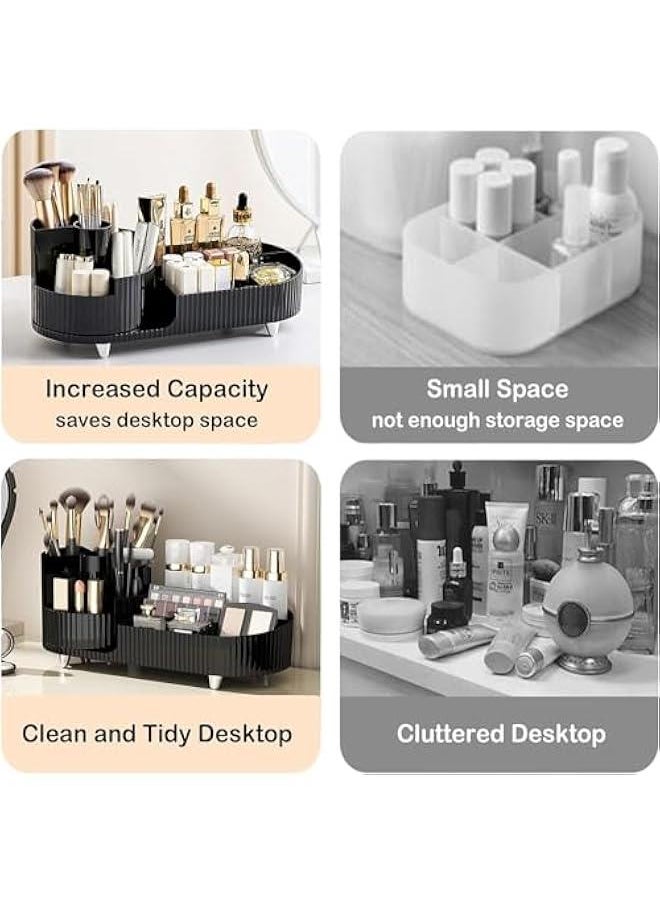Rotating makeup organizer,Large Capacity Cosmetic Display Case, easy to hold all of your makeup products, at least 20 makeup brushes/eyeliner,10 lipsticks,8 skincare products (Black)