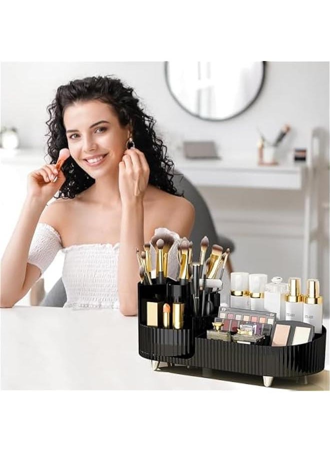Rotating makeup organizer,Large Capacity Cosmetic Display Case, easy to hold all of your makeup products, at least 20 makeup brushes/eyeliner,10 lipsticks,8 skincare products (Black)