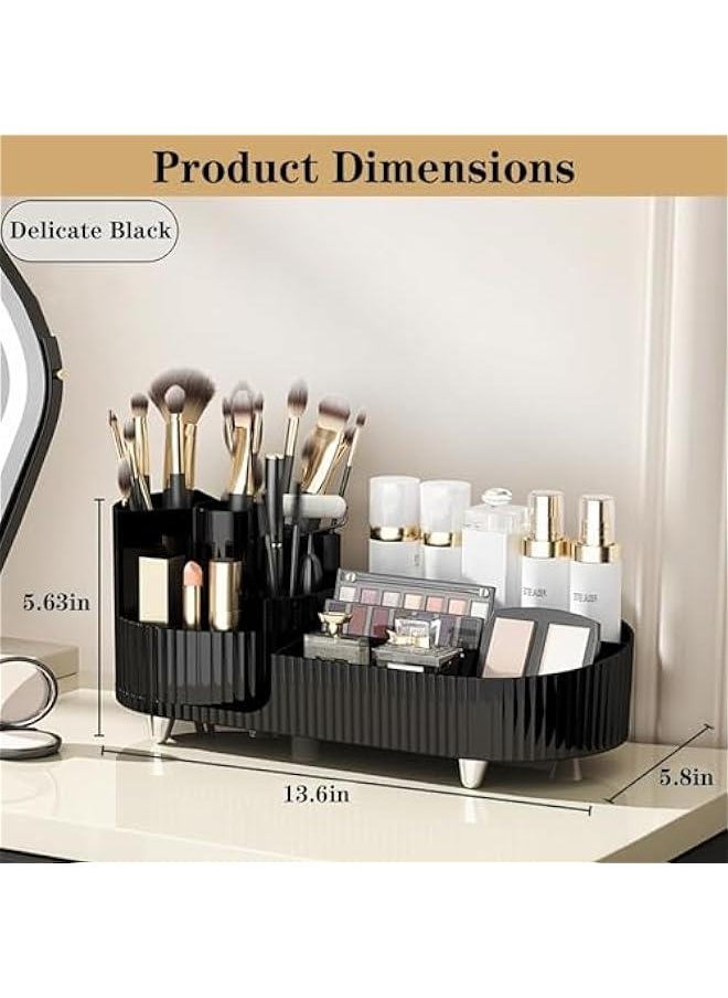 Rotating makeup organizer,Large Capacity Cosmetic Display Case, easy to hold all of your makeup products, at least 20 makeup brushes/eyeliner,10 lipsticks,8 skincare products (Black)