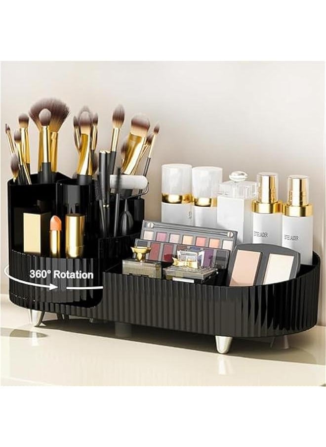 Rotating makeup organizer,Large Capacity Cosmetic Display Case, easy to hold all of your makeup products, at least 20 makeup brushes/eyeliner,10 lipsticks,8 skincare products (Black)