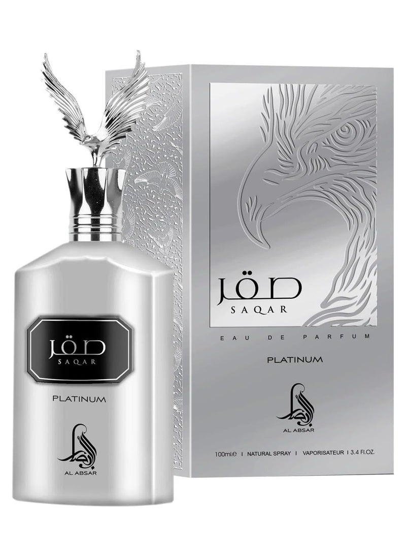 Al Absar Saqar Platinum 100ML - EDP - Luxurious Long-Lasting Oriental Fragrance for Men - Premium Woody and Fresh Scent