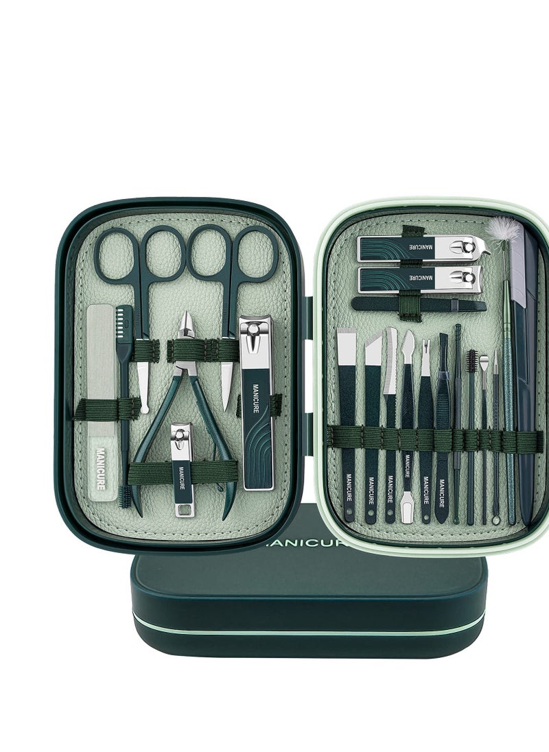 Manicure Set Nail Clippers Kit 22 Pcs Professional Pedicure Set Sharp and Durable Stainless Steel Nail Care Tools for Men Women with Luxurious Travel Case (Dark Green)