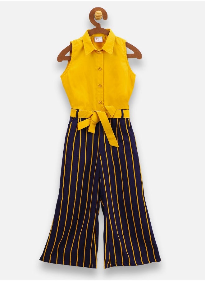 Mustard Striped Blue Formal Jumpsuit