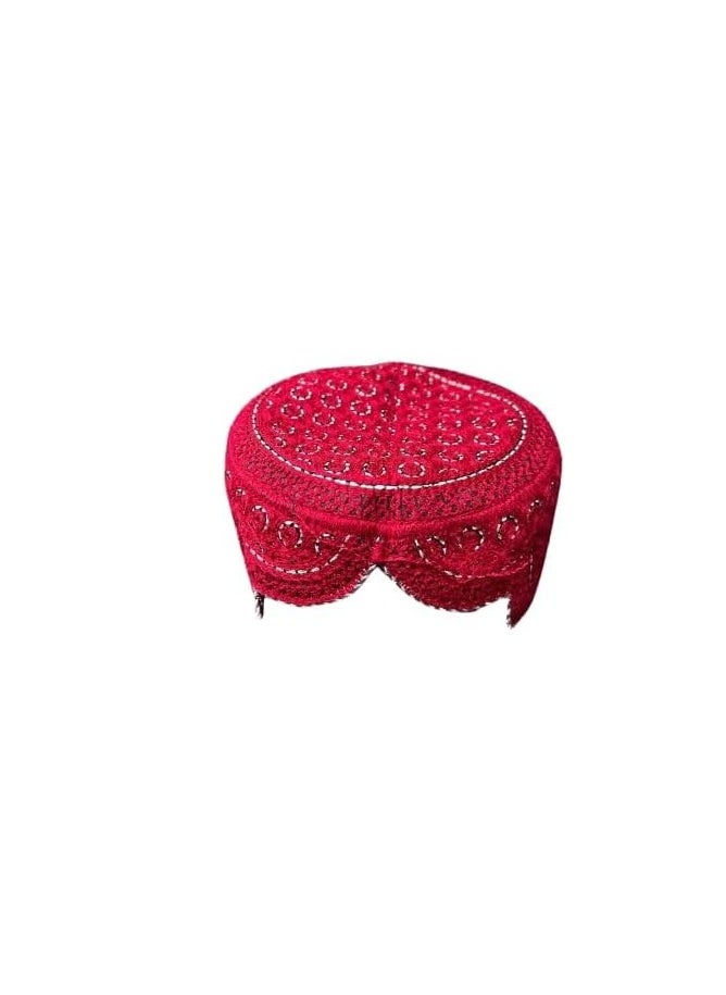 Sindhi Topi Kufi Traditional Ethinic Handmade Cap with Embroidered Front Cut for Kids, Ramadan, Eid Gift for Muslims Made in Pakistan