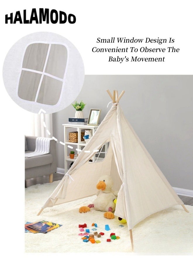 Kids Teepee Tent Foldable & Portable Canvas Tent Campfire Toy Made of Washable Natural Cotton Canvas Material Ideal Indoor & Outdoor Playhouse for Toddlers & Girls & Boys