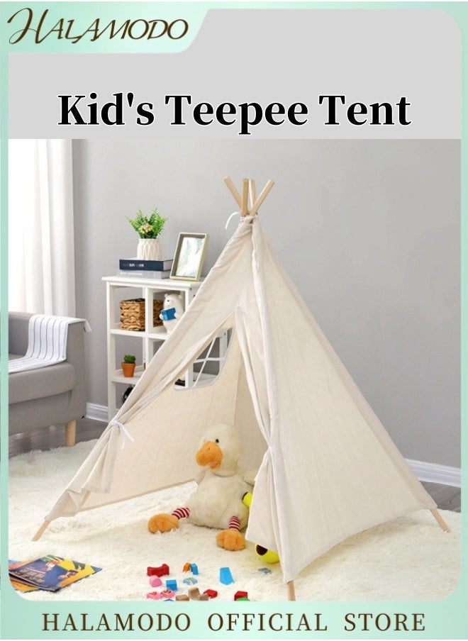 Kids Teepee Tent Foldable & Portable Canvas Tent Campfire Toy Made of Washable Natural Cotton Canvas Material Ideal Indoor & Outdoor Playhouse for Toddlers & Girls & Boys