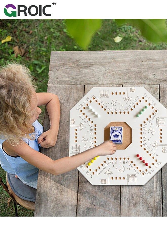 Jackaroo Board Game,Jackaroo Joker Wooden Board Game for 4 players,Includes Cards and Marbles, Small bag for Marbles,Jackaroo Game Family Game Marble Game