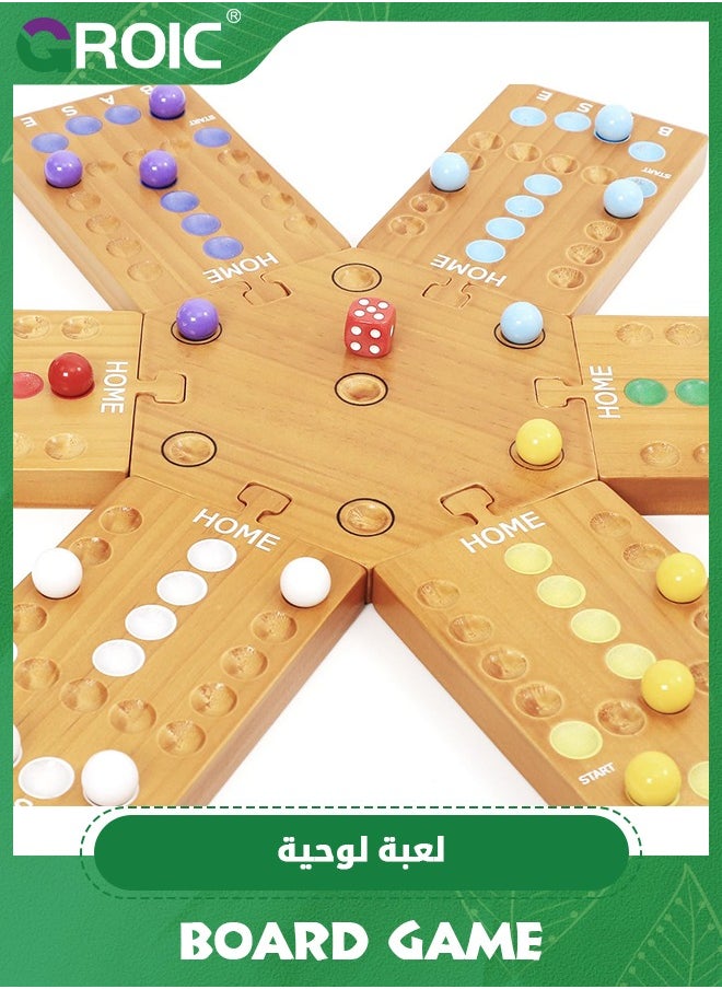 Marble Board Game, Fast Track Game,Wooden Board Game for 4 and 6 Players, Portable Original Marble Game with 24 Marbles 12 Dice for Family Friends Party Game