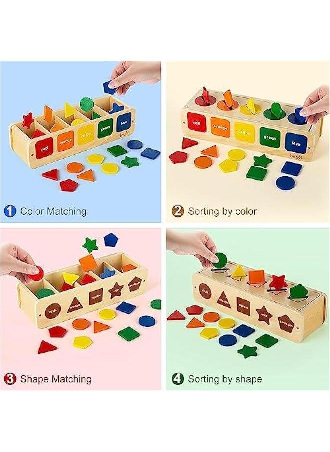 Toddlers Montessori Wooden Toy for 1 2 3 Year Old Boys Girls, Shape Sorting and Color Matching Box Toy for Toddlers,Baby, Early Learning Toy for Recognizing Shape and Color