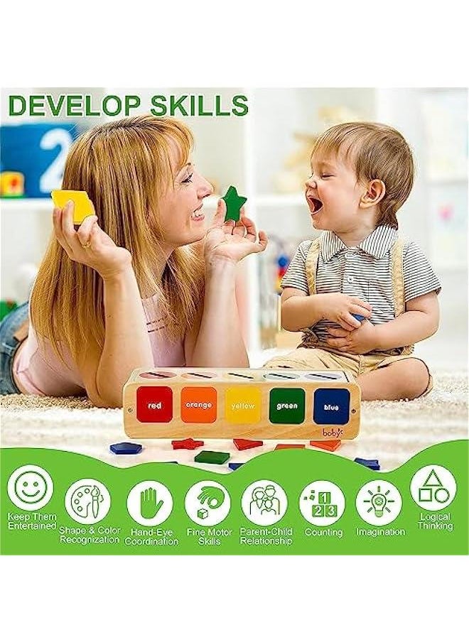 Toddlers Montessori Wooden Toy for 1 2 3 Year Old Boys Girls, Shape Sorting and Color Matching Box Toy for Toddlers,Baby, Early Learning Toy for Recognizing Shape and Color