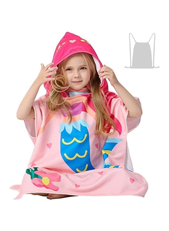 Hooded Microfiber Towel for 1-6 Year Olds - Soft Bathrobe for Girls Swimming, Beach, and Pool Activities