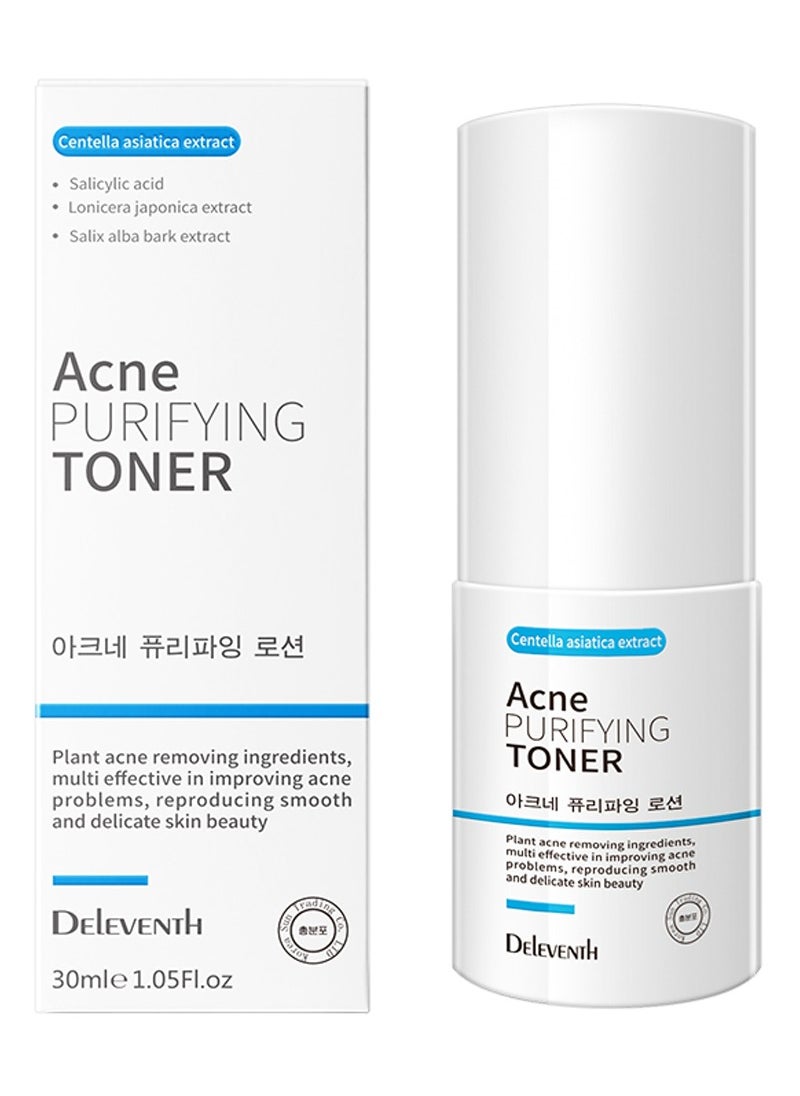 DEleventh Korean Brand Acne Purifying Toner 30ml / with Salicylic Acid and Botanical Extracts for Anti-Acne, Soothes, Unclogs Pores, Controls Oil and Maintain a Fresh, Blemish-Free Complexion