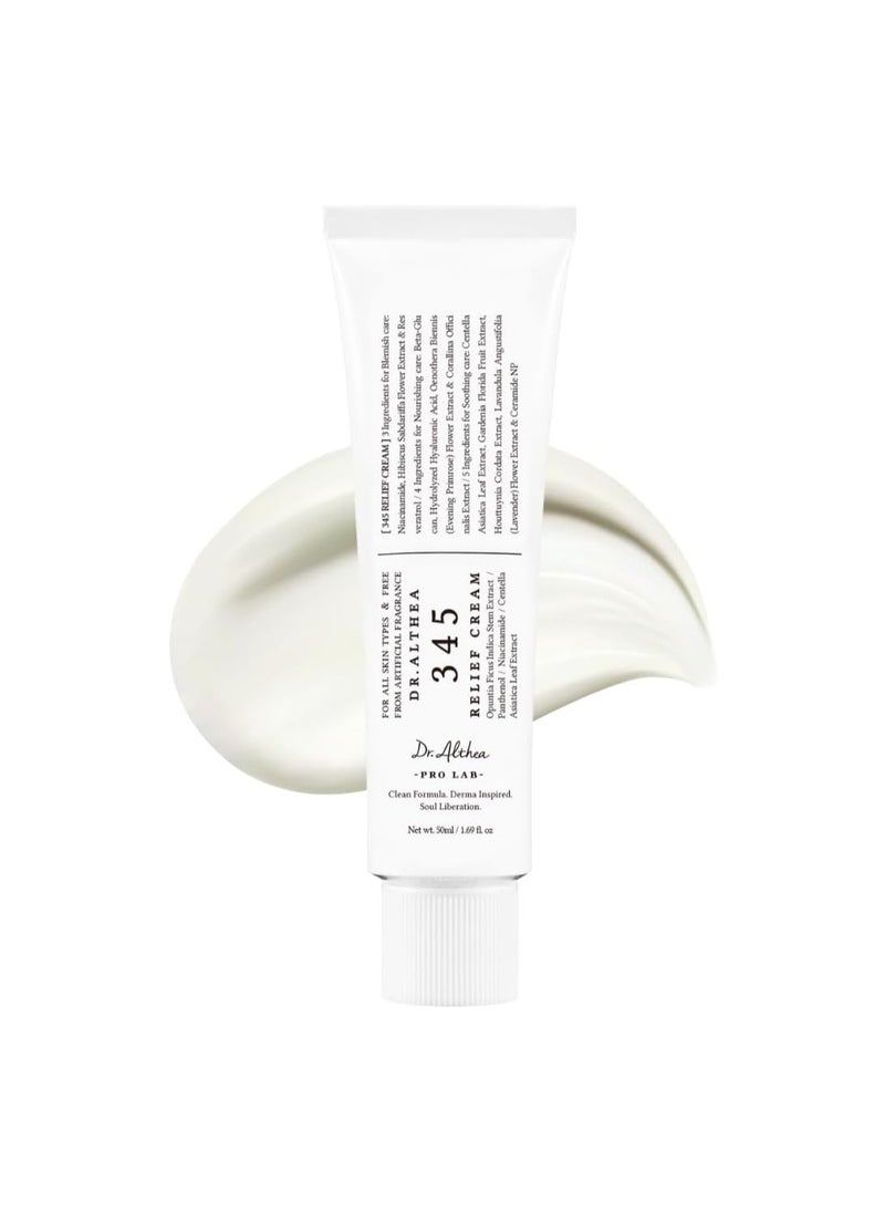 Dr.Althea 345 Relief Cream Daily Face Moisturizer Blemish Relief Care Soothing Recovery & Moisture with Niacinamide, Panthenol Korean Vegan Skincare for All Skin Types  1.7 Fl Oz. 50ml