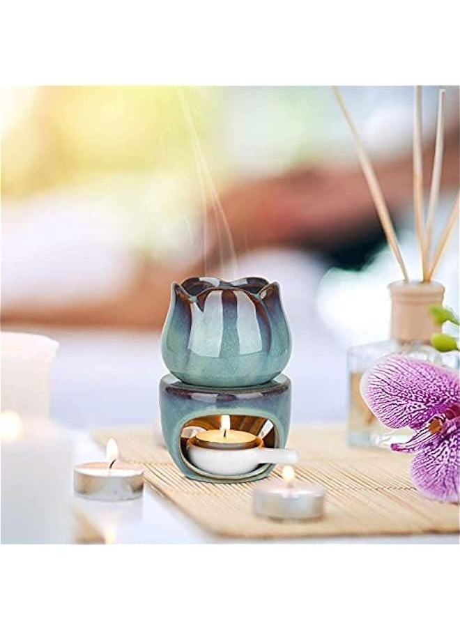 Ceramic Aromatherapy Wax Melt Burner with Candle Spoon - Home Decor Essential Oil Warmer for Bedroom - Ideal Housewarming Gift