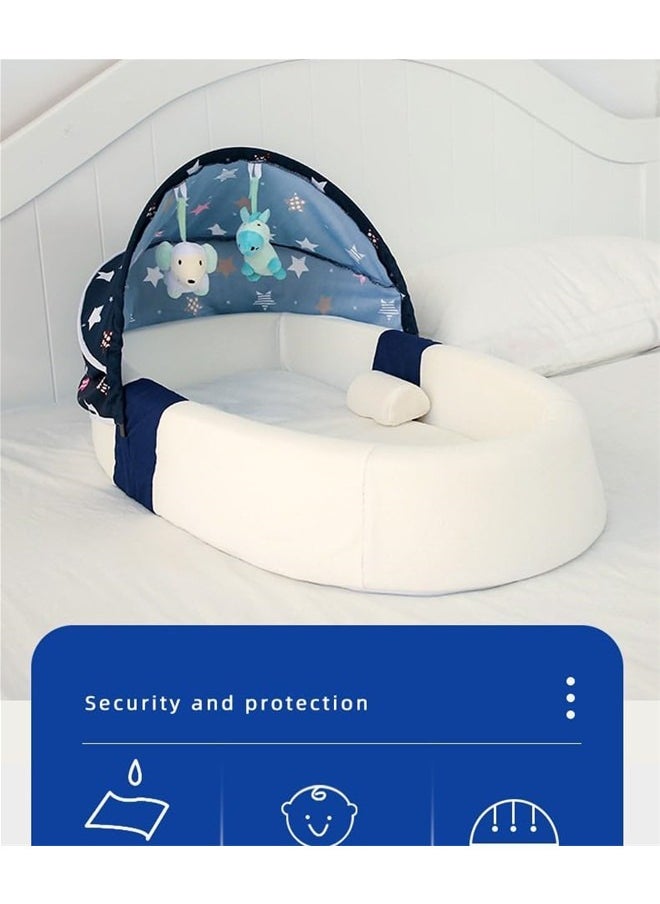 Baby Nest for Sleeping Breathable Foldable Newborn Mattress for Crib & Bassinet, Baby Bionic Bed For Bedroom Removable And Washable (blue)