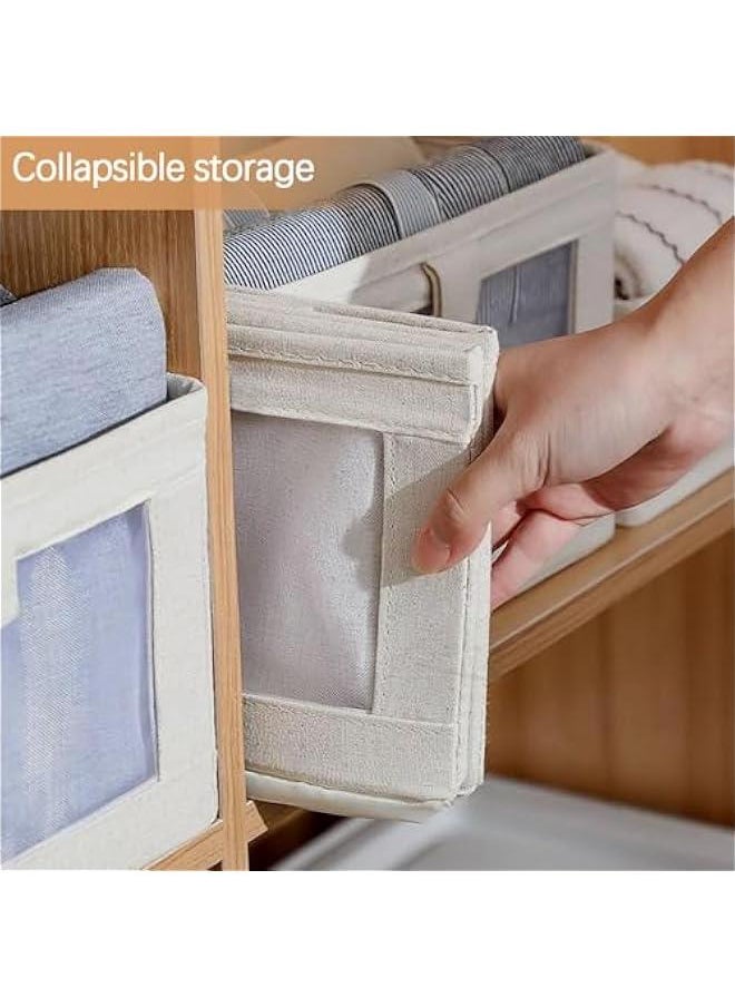 4 Pack Linen Storage Bins, Storage Containers for Organizing Clothing, Wardrobe Closet Organizers and Storage, Large Storage Boxes Baskets with Window (19-01)