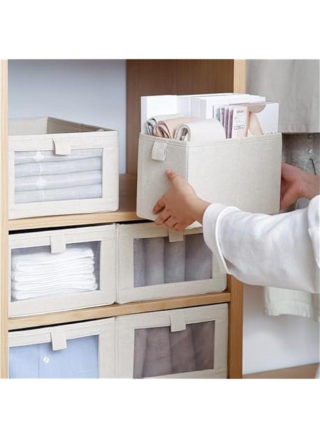 4 Pack Linen Storage Bins, Storage Containers for Organizing Clothing, Wardrobe Closet Organizers and Storage, Large Storage Boxes Baskets with Window (19-01)