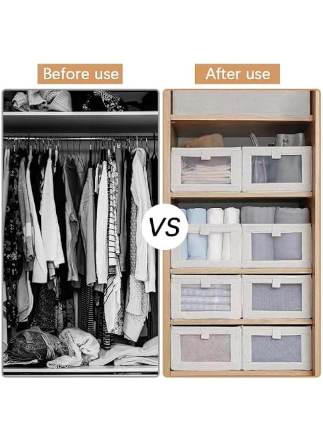 4 Pack Linen Storage Bins, Storage Containers for Organizing Clothing, Wardrobe Closet Organizers and Storage, Large Storage Boxes Baskets with Window (19-01)
