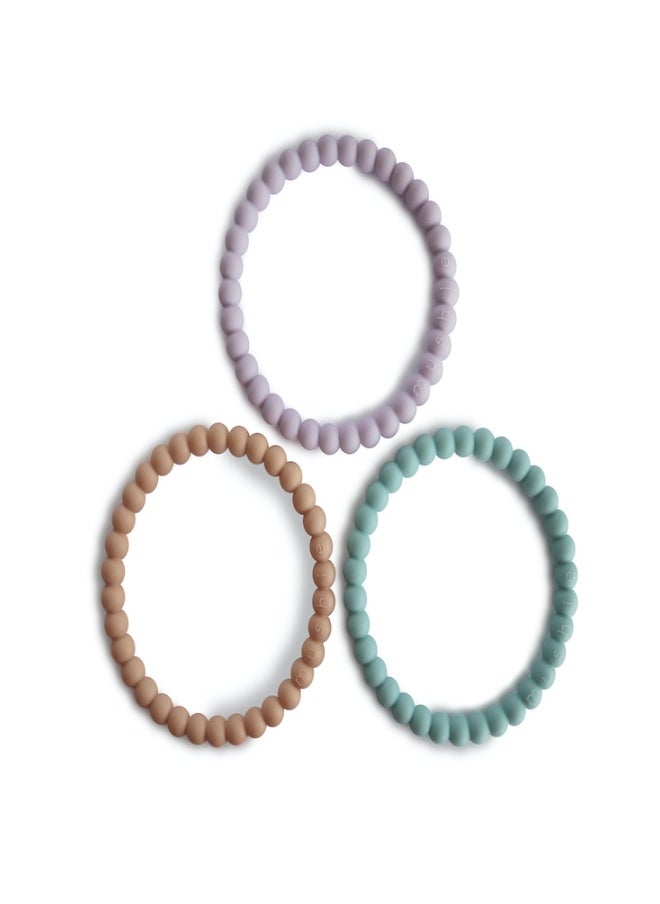 Silicone Pearl Teether Bracelets Lilac/Cyan/Soft Peach