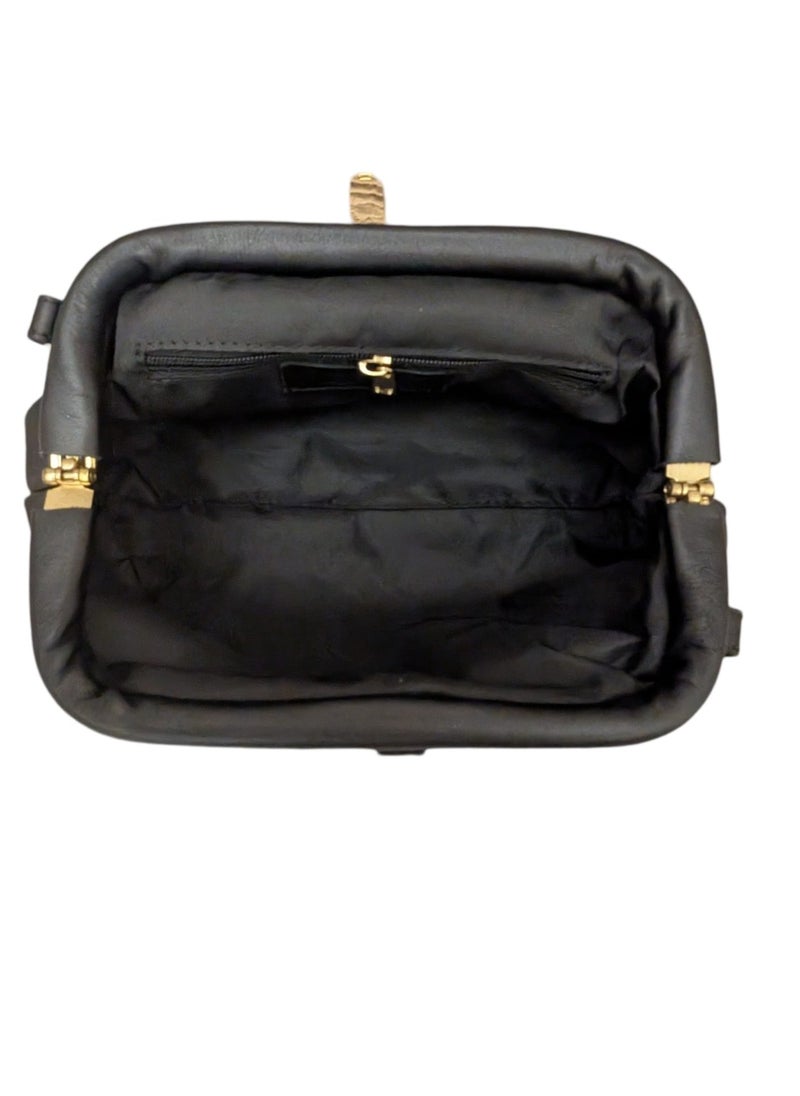 Black, Shoulder Bag in Genuine Sauvage Leather Made in Italy