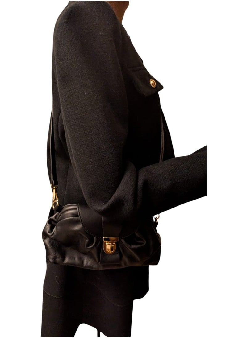 Black, Shoulder Bag in Genuine Sauvage Leather Made in Italy