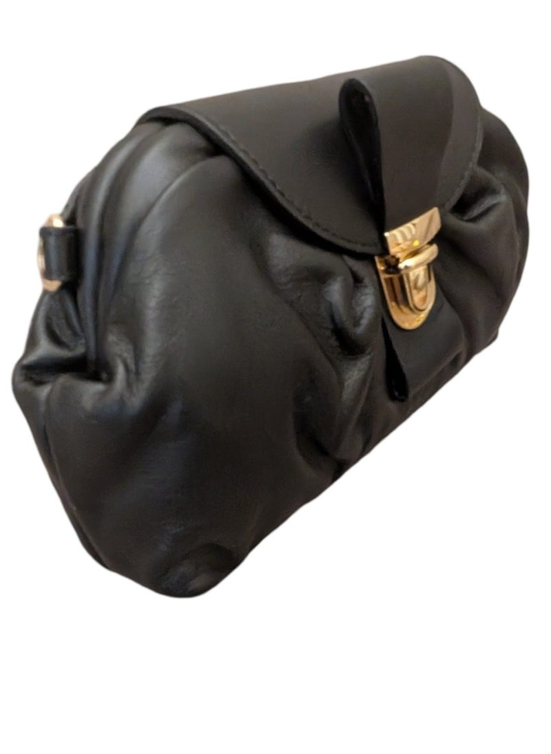 Black, Shoulder Bag in Genuine Sauvage Leather Made in Italy