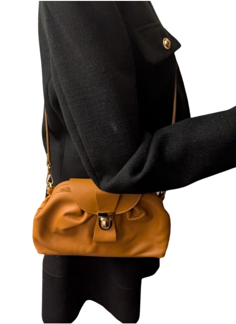 Brown, Shoulder Bag in Genuine Sauvage Leather Made in Italy