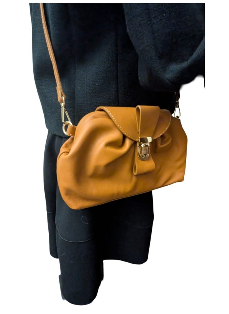 Brown, Shoulder Bag in Genuine Sauvage Leather Made in Italy