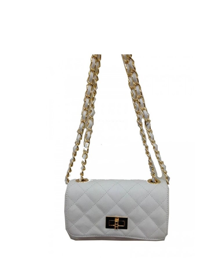 White Quilted Bag, Genuine Leather, Made In Italy