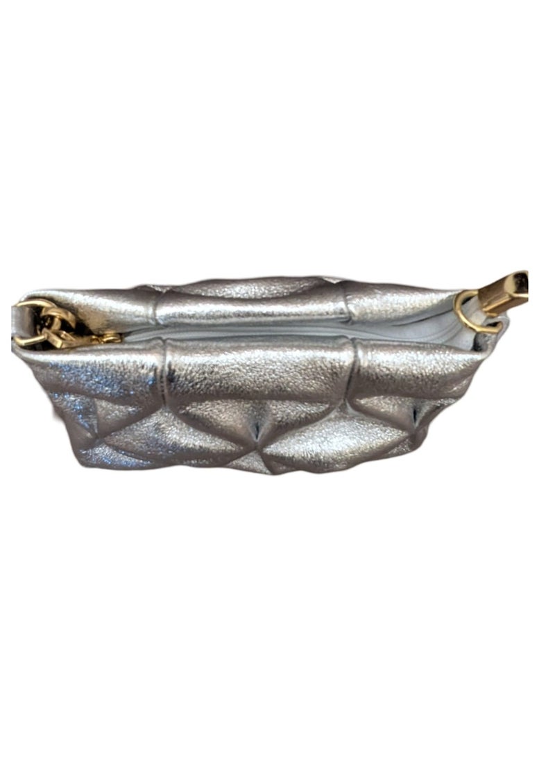 Silver shoulder bag in genuine printed suede leather, Made in Italy