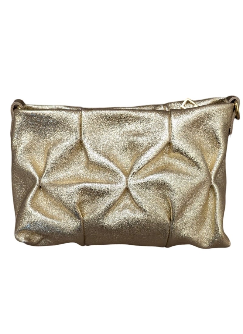 Gold shoulder bag in genuine printed suede leather, Made in Italy