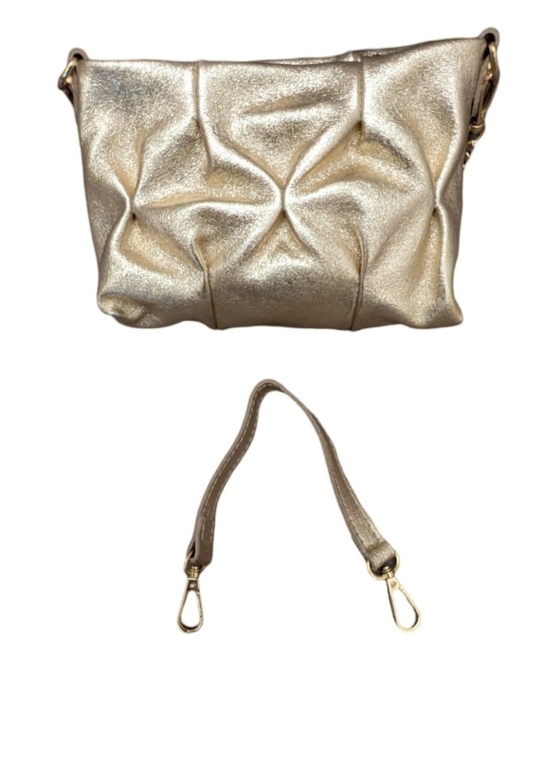 Gold shoulder bag in genuine printed suede leather, Made in Italy