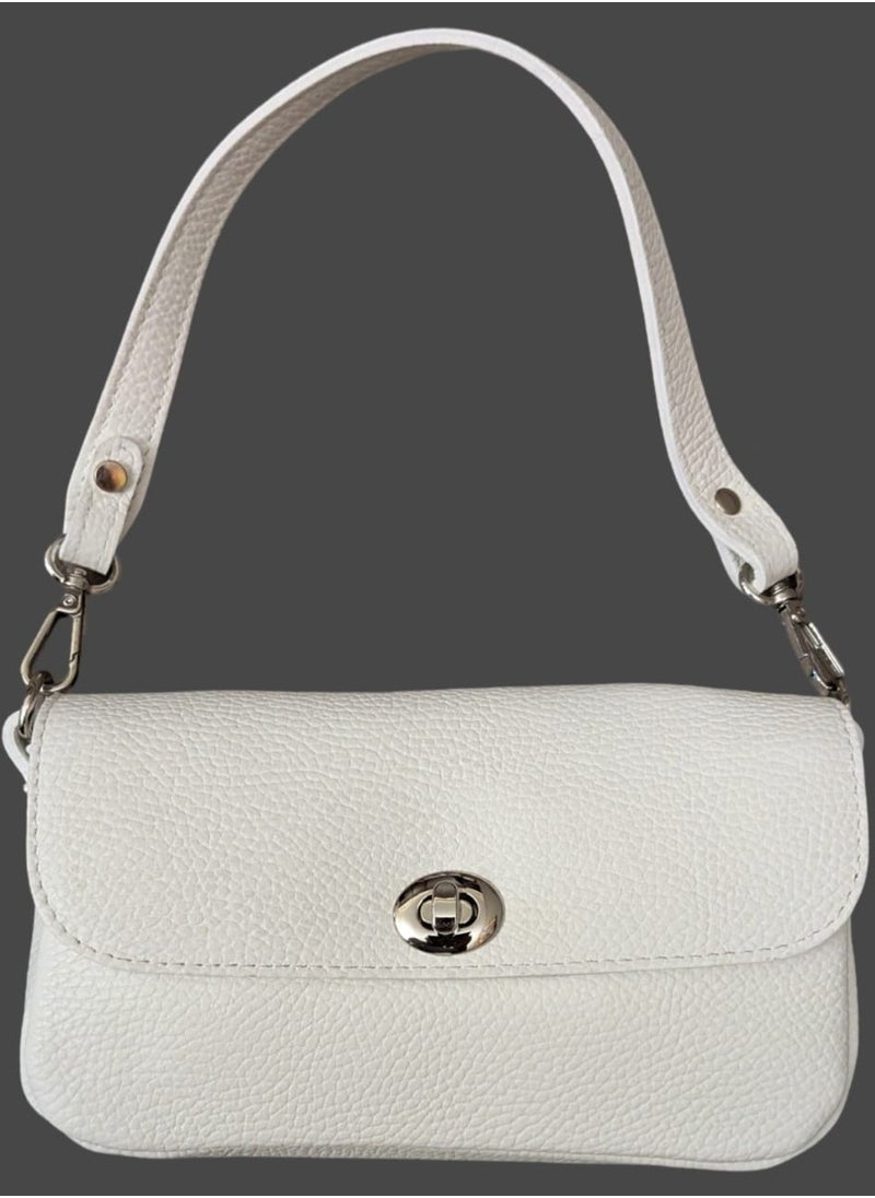 White shoulder bag in genuine leather, Made in Italy