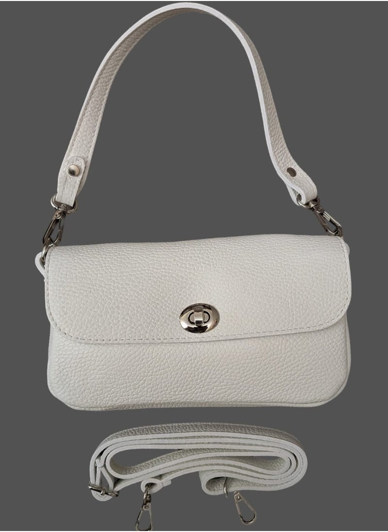 White shoulder bag in genuine leather, Made in Italy