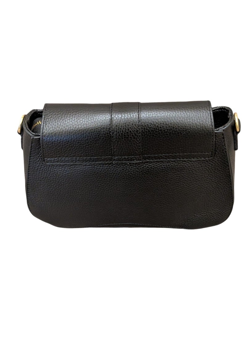 Black Shoulder Bag in genuine leather, Made in Italy