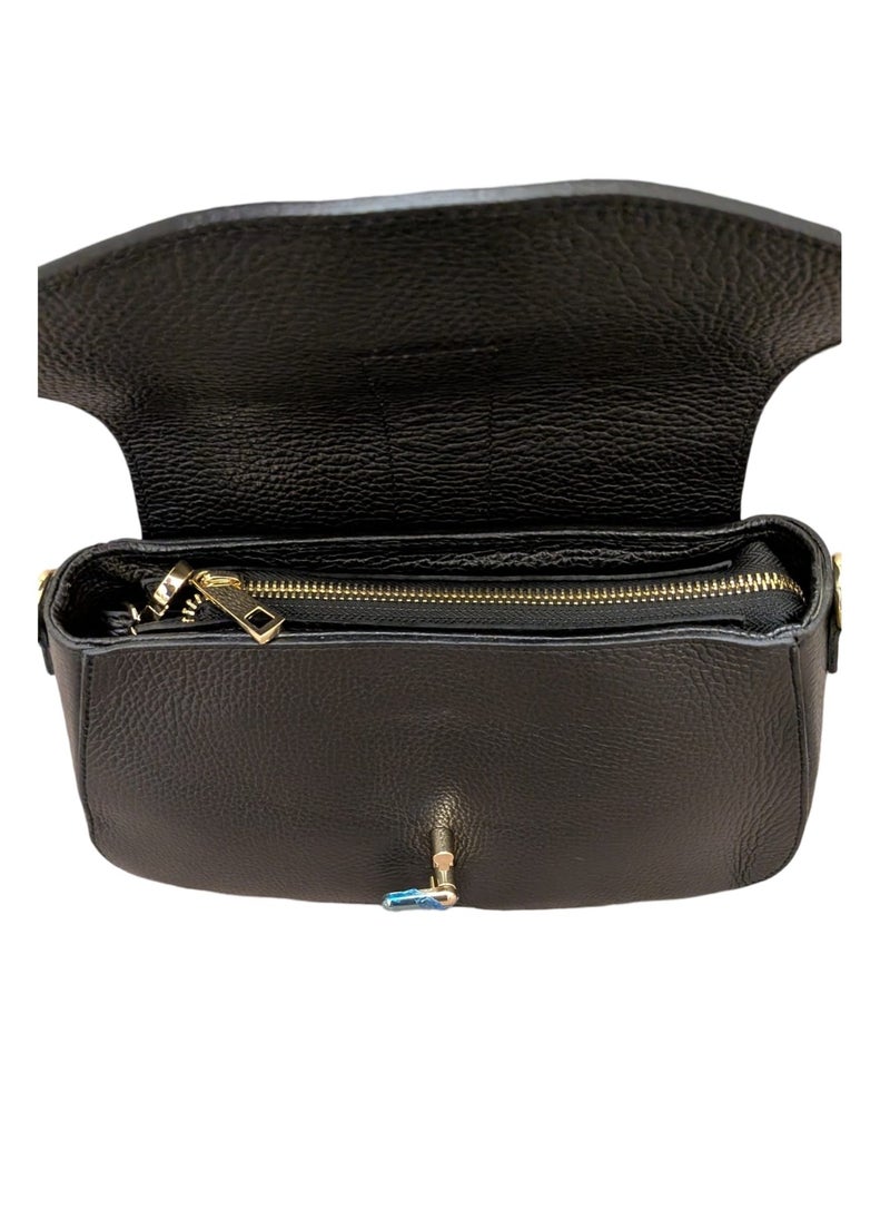 Black Shoulder Bag in genuine leather, Made in Italy