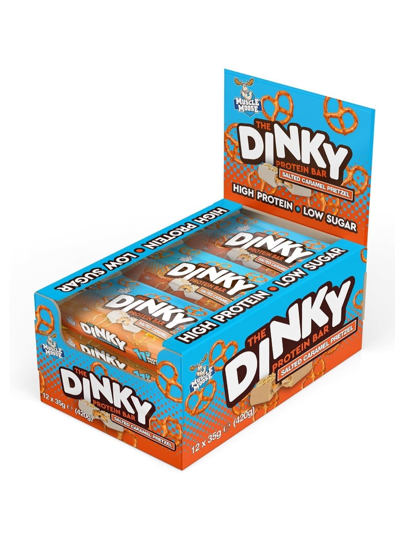 Food Factor Muscle Moose Dinky Protein Bar, Low Calorie, Low Sugar Protein Bar, 11g Protein (PACK OF 12, SALTED CARAMEL PRETZEL)