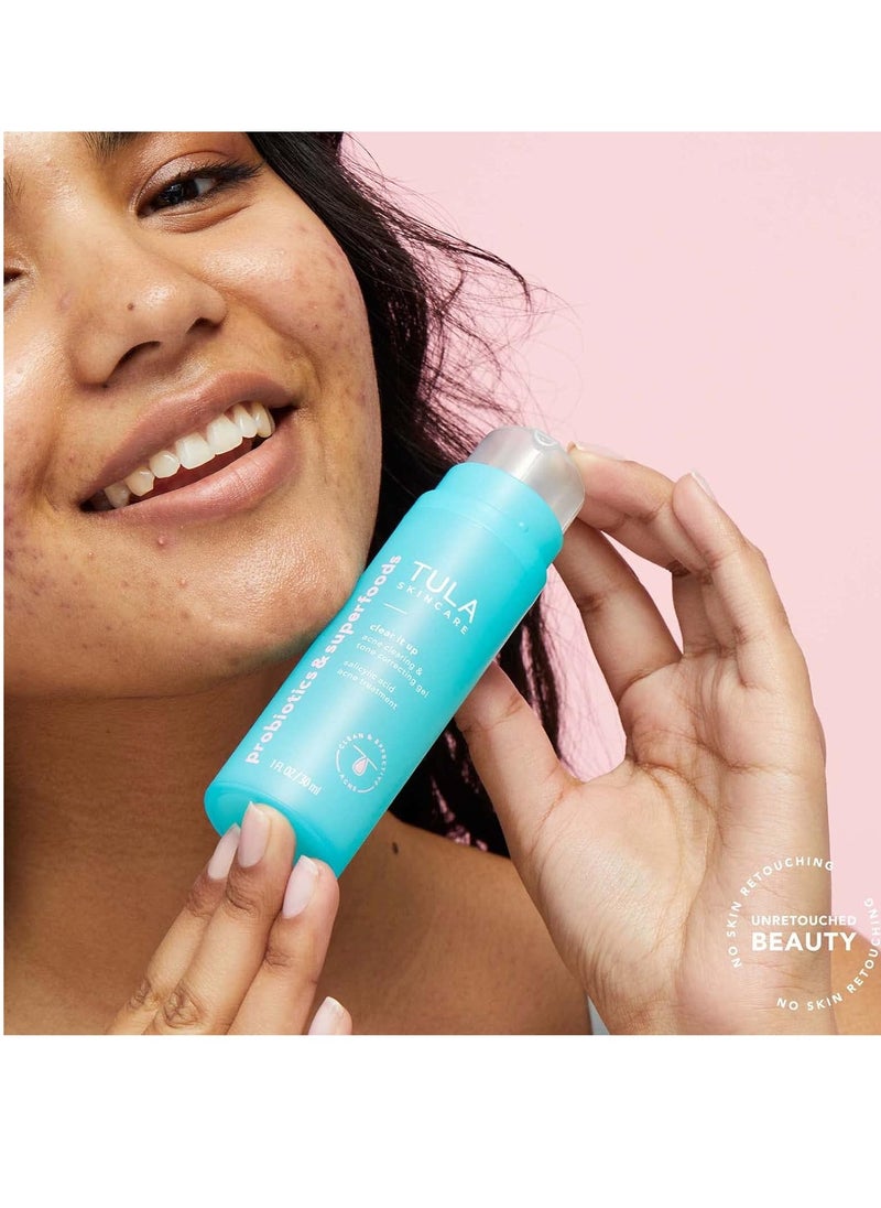 TULA Skin Care Clear It Up - Acne Clearing & Tone Correcting Gel, Salicylic and Azelaic Acid, Clears & Prevents Breakouts, Brightens Marks, 1 fl oz.