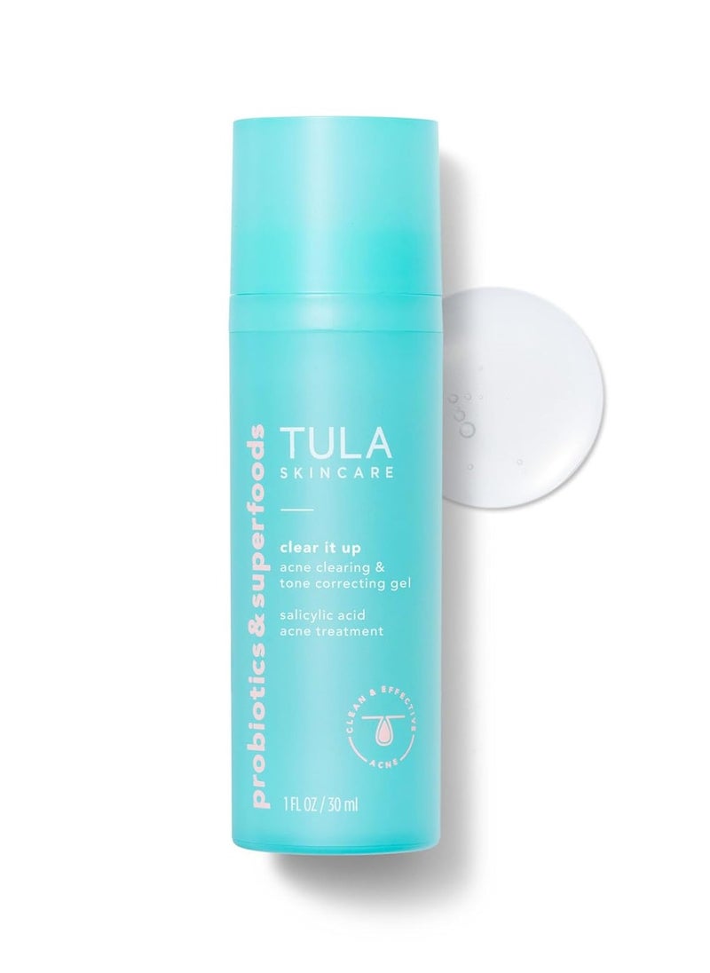 TULA Skin Care Clear It Up - Acne Clearing & Tone Correcting Gel, Salicylic and Azelaic Acid, Clears & Prevents Breakouts, Brightens Marks, 1 fl oz.