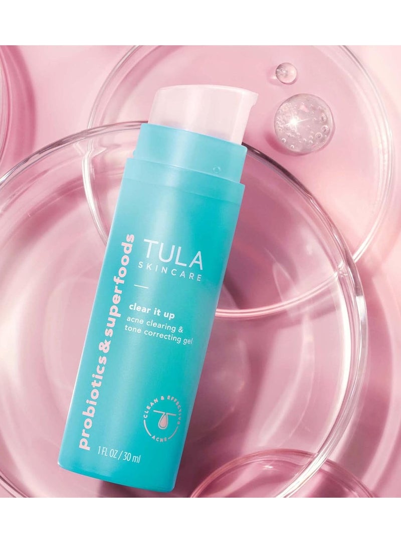 TULA Skin Care Clear It Up - Acne Clearing & Tone Correcting Gel, Salicylic and Azelaic Acid, Clears & Prevents Breakouts, Brightens Marks, 1 fl oz.