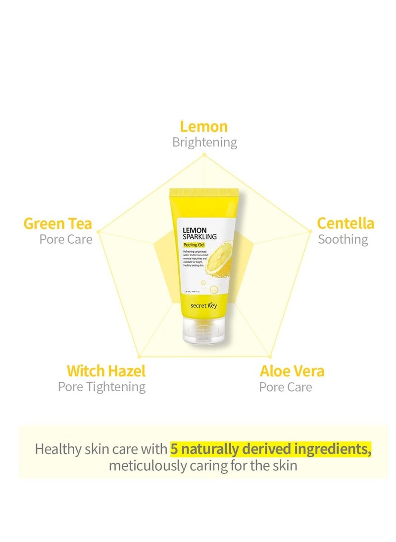 SECRETKEY Lemon Sparkling Peeling Gel, Deep Cleansing, Exfoliation, Skin Moisturization, Low Irritation for Sensitive Skin fl. 4.05 oz / 120 ml, Vitamin C and Refreshing Carbonated Water Synergy