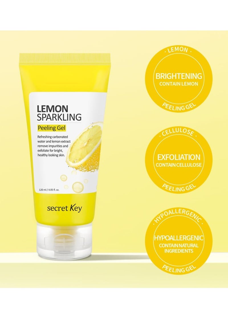 SECRETKEY Lemon Sparkling Peeling Gel, Deep Cleansing, Exfoliation, Skin Moisturization, Low Irritation for Sensitive Skin fl. 4.05 oz / 120 ml, Vitamin C and Refreshing Carbonated Water Synergy