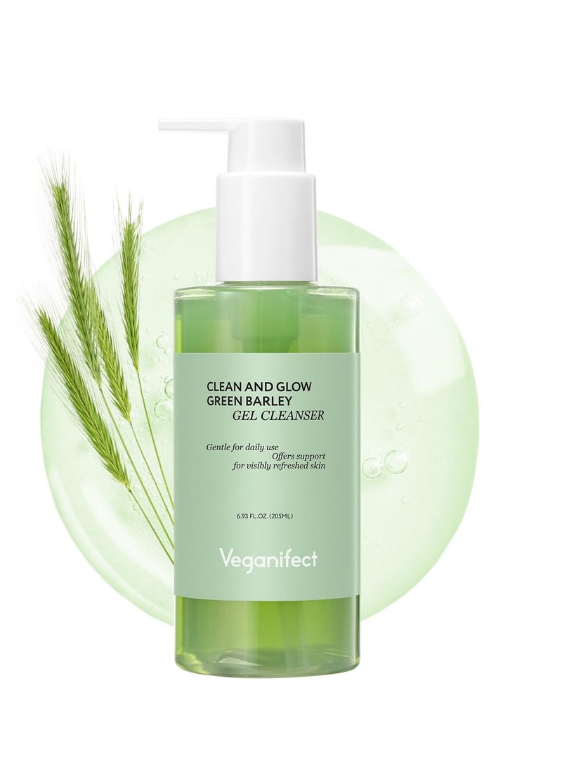 Clean and Glow Green Barley Gel Cleanser, Vegan Certified, Hydrating, Improving Skin Texture, 6.93 Fl Oz (New)
