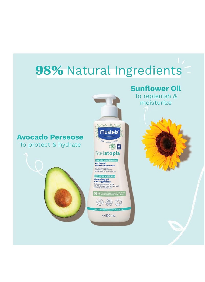 Mustela Stelatopia Eczema-Prone Skin Cleansing Gel - Baby Face & Body Wash with Natural Avocado & Sunflower Oil - Fragrance-Free & Tear Free - Various Sizes