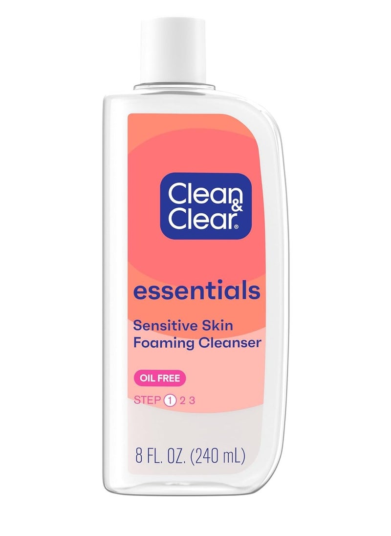 Clean & Clear Essentials Foaming Facial Cleanser, Oil-Free Daily Face Wash with Glycerin to Remove Acne Breakout-Causing Dirt, Oil & Makeup Without Over-Drying, 8 Fl Oz (Packaging may vary)