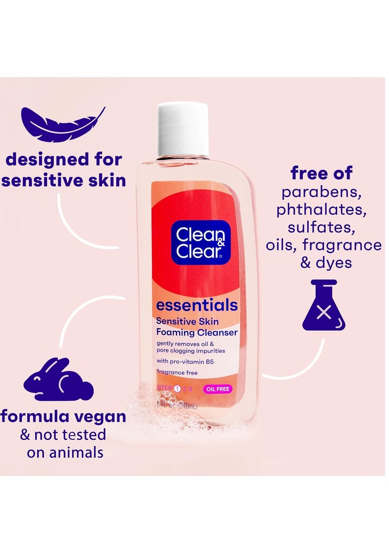 Clean & Clear Essentials Foaming Facial Cleanser, Oil-Free Daily Face Wash with Glycerin to Remove Acne Breakout-Causing Dirt, Oil & Makeup Without Over-Drying, 8 Fl Oz (Packaging may vary)